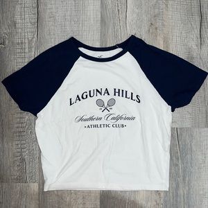 White and Navy graphic crop top